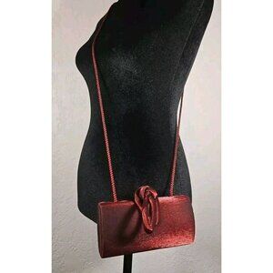 Vintage Red Shimmer Clutch Evening Satin Formal Slip Knot 90s LA REGALE